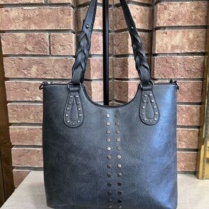 Sam & Hadley Faux Leather Studded Braided totes Bag EUC